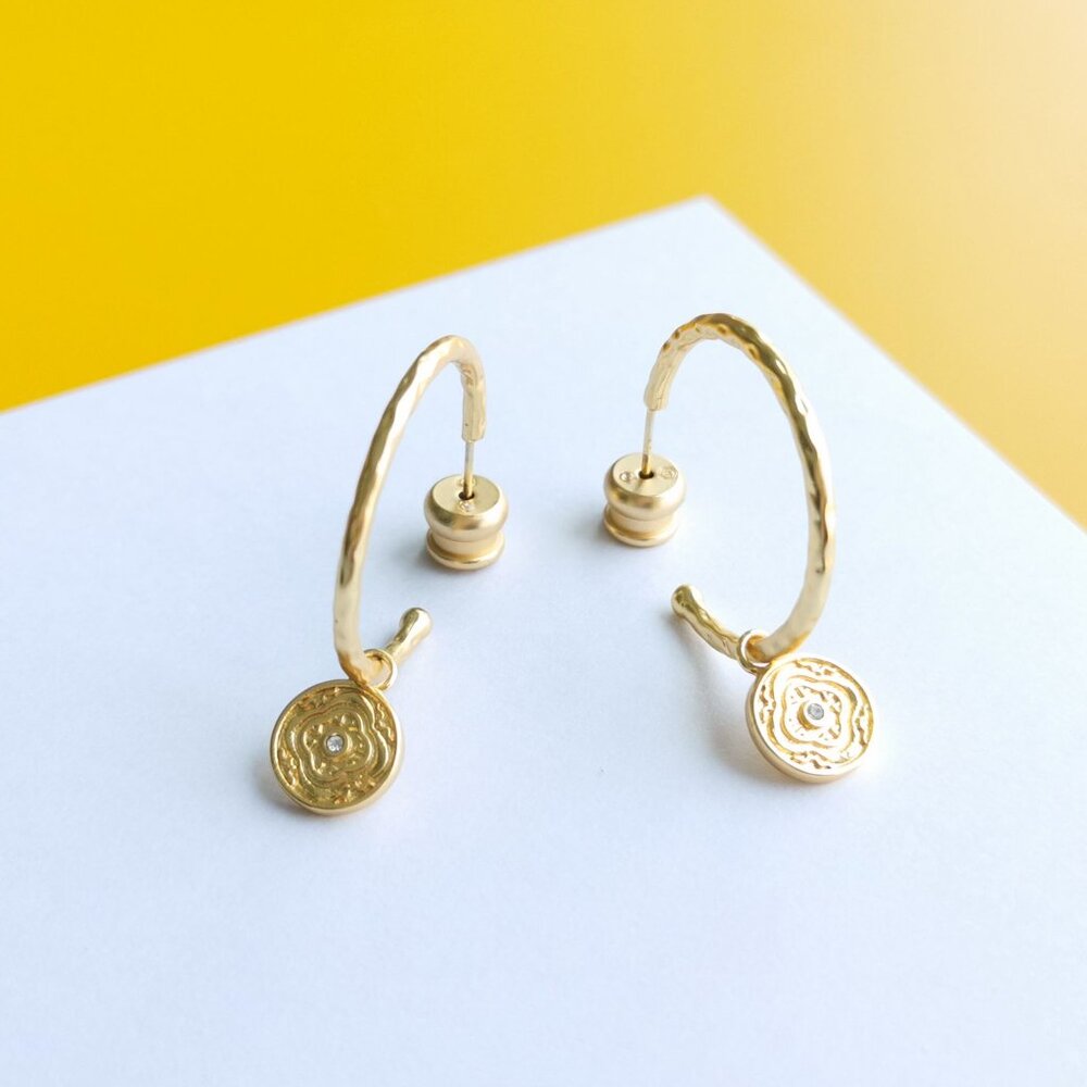 Astor Gold Crystal Hoop & Charm Earrings by Julie Vos